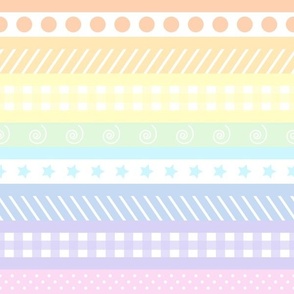 Pastel Rainbow Polka Dot Gingham Washi Stripes - medium horizontal