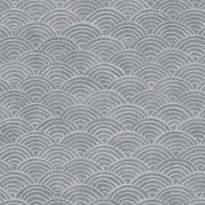 Ocean Waves, Surf in Gray (large scale) | Sea fabric, hand drawn Japanese wave pattern in soft grey, seigaiha fabric, boho print for coastal decor, seaside, neutrals, beach accessories.