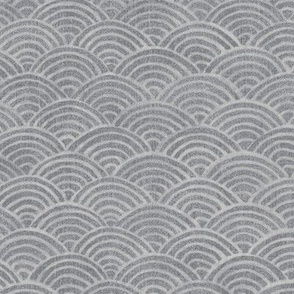 Ocean Waves, Surf in Gray (xl scale) | Sea fabric, hand drawn Japanese wave pattern in soft grey, seigaiha fabric, boho print for coastal decor, seaside, neutrals, beach accessories.