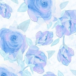 Soft Blue  and Lavender Watercolor Roses on Pale Blue