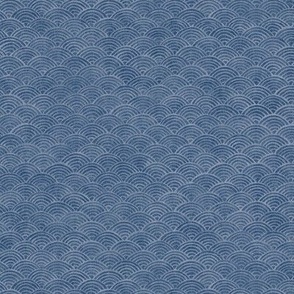 Ocean Waves, Surf in Indigo (small scale) | Sea fabric, hand drawn Japanese wave pattern in indigo blue, seigaiha fabric, boho print for coastal decor, seaside, beach accessories.