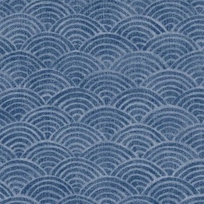 Ocean Waves, Surf in Indigo (xl scale) | Sea fabric, hand drawn Japanese wave pattern in indigo blue, seigaiha fabric, boho print for coastal decor, seaside, beach accessories.