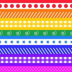 Rainbow Polka Dot Gingham Washi Stripes - small horizontal