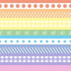 Bright Pastel Rainbow Polka Dot Gingham Washi Stripes - extra large horizontal