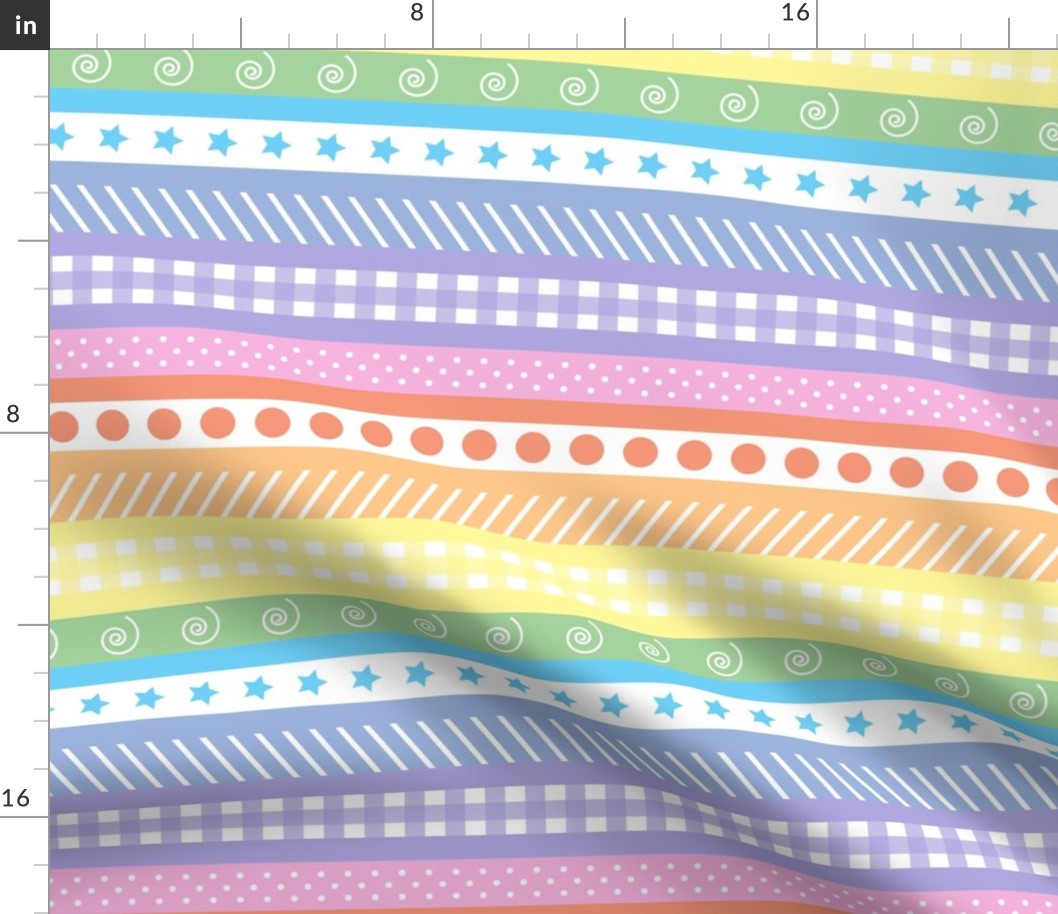 Bright Pastel Rainbow Polka Dot Gingham Washi - medium horizontal