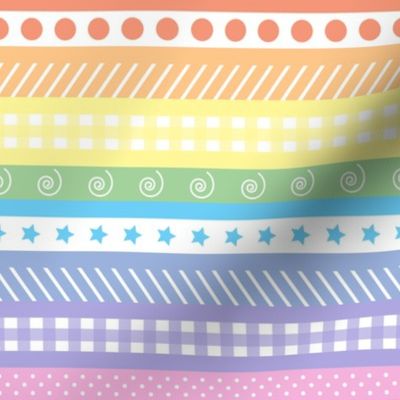 Bright Pastel Rainbow Polka Dot Gingham Washi Stripes - small horizontal