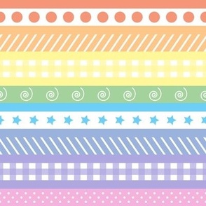 Bright Pastel Rainbow Polka Dot Gingham Washi Stripes - small horizontal