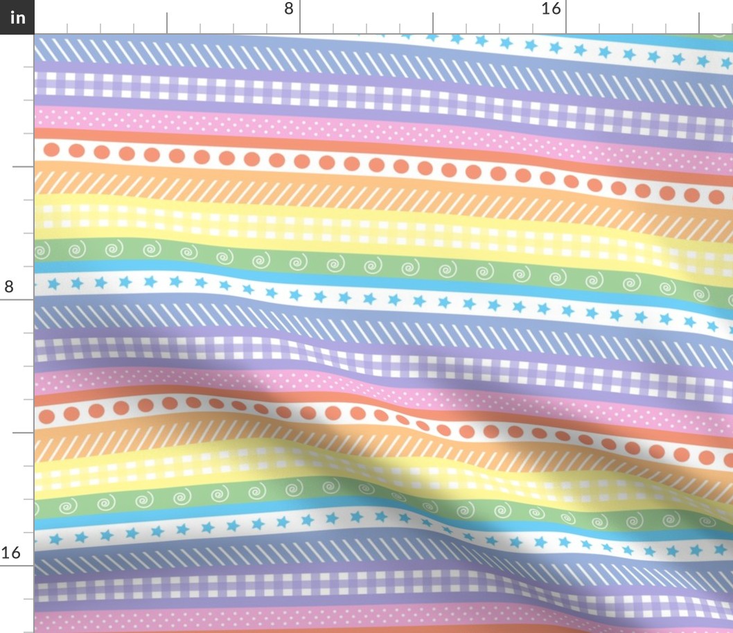 Bright Pastel Rainbow Polka Dot Gingham Washi Stripes - small horizontal