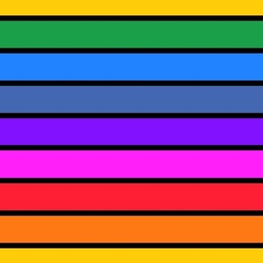 Bright rainbow and black stripes - horizontal - large