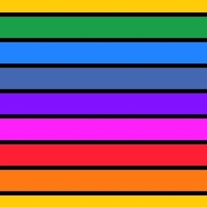 Bright rainbow and black stripes - horizontal - small