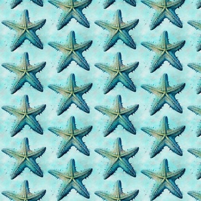 Coastal  Starfish Summer Pattern With Starfish In Turquoise Smaller Scale