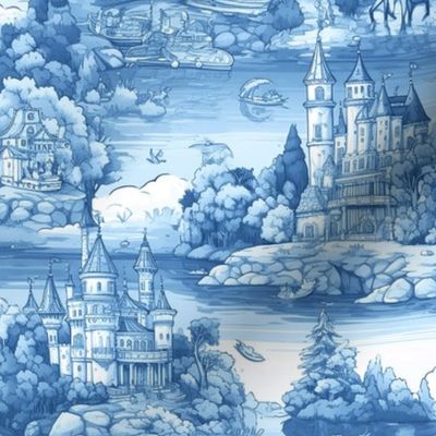 Fairy castle countryside lake blue