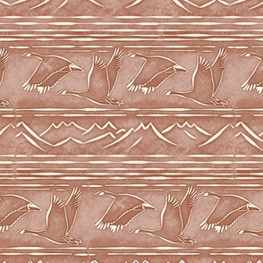 (medium 15x28.5in) Canada Geese Block Print Imitation / Terracotta / Vancouver Backyard Adventure / SF Birding Design Challenge / Vector / medium scale 