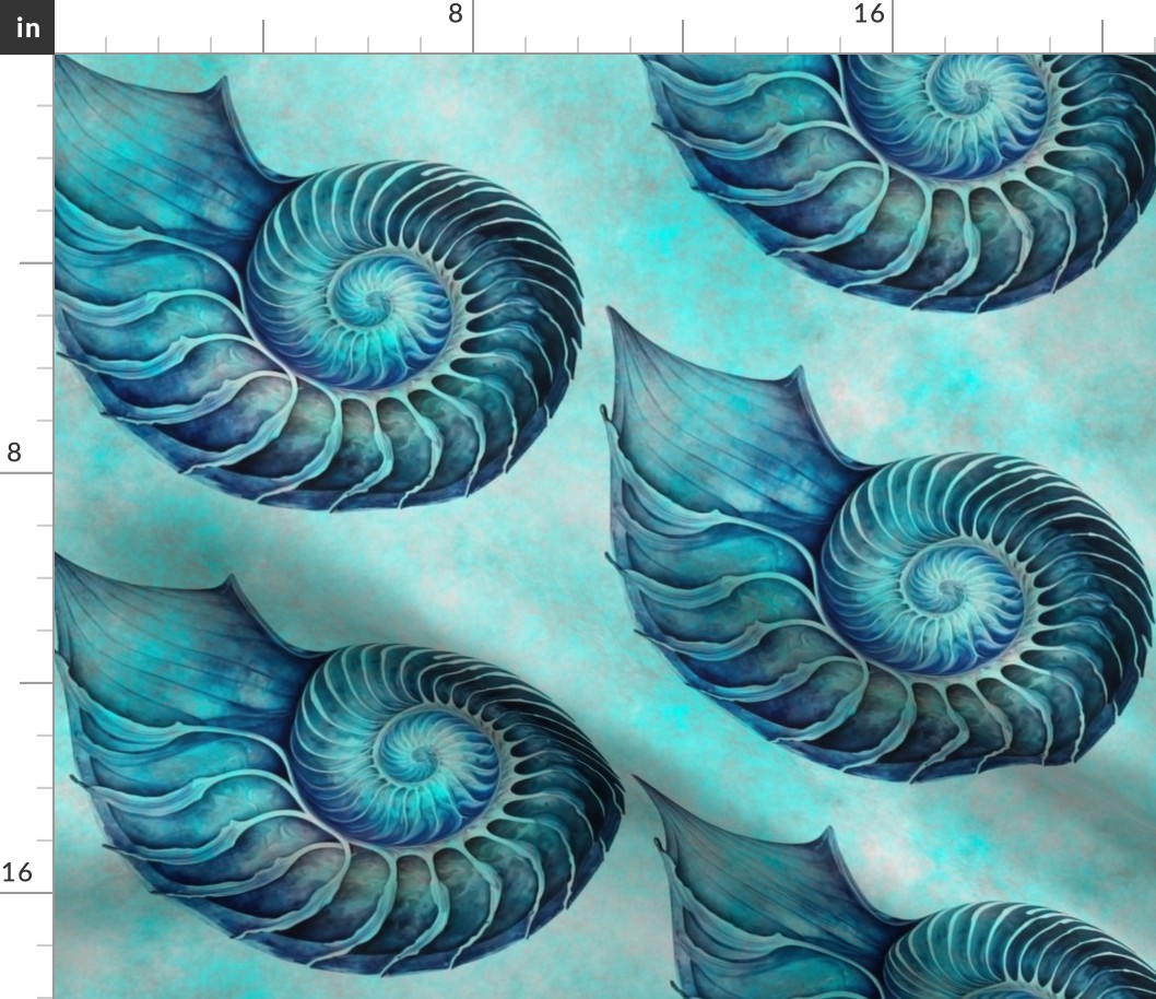 Coastal  Nautilus Shell Summer Pattern With In Turquoise