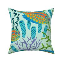 TROPICAL ZONE Coral Reef Fish Undersea Ocean Sea Creatures in Bright Colours on Light Aqua - LARGE Scale - UnBlink Studio by Jackie Tahara