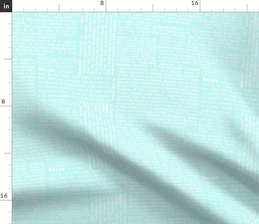 White  On Turquoise Dictionary Text  Summer Pattern Smaller Scale