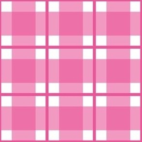 Medium scale deep pink plaid - deep pink and white gingham with narrow darker stripe - 6 inch repeat