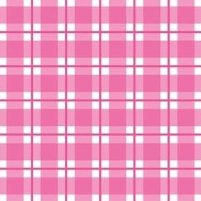 Small scale deep Pink Plaid - deep Pink and White gingham check with narrow darker stripe - 3 inch repeat