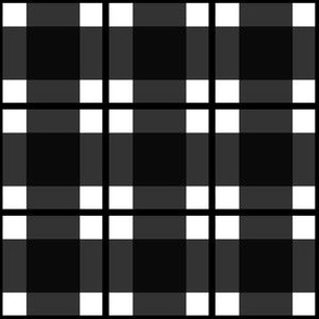 Medium scale black and white plaid - black and white gingham check with narrow darker stripe - 6 inch repeat