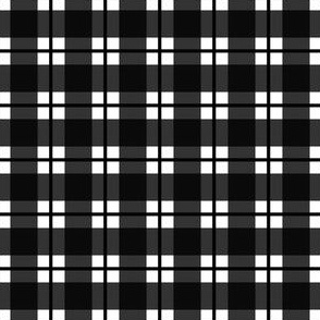 Small scale black and white plaid - black and white gingham check with narrow darker stripe - 3 inch repeat