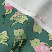 Frogs pyjama party dark green