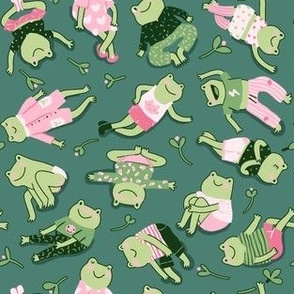 Frogs pyjama party dark green