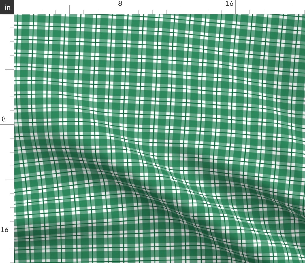 Small scale deep green plaid - deep green gingham with narrow darker stripe - 3 inch repeat