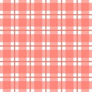 Small Living Coral plaid - coral gingham with narrow darker stripe - 3 inch repeat