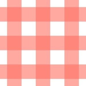 Medium scale coral gingham - Living Coral and white check - 6 inch repeat