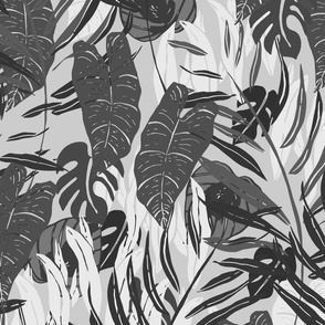 Jungle Palms & Leaves in Grayscale // Large Scale