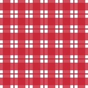 Small scale red and white plaid - red and white gingham check with narrow darker stripe - 3 inch repeat