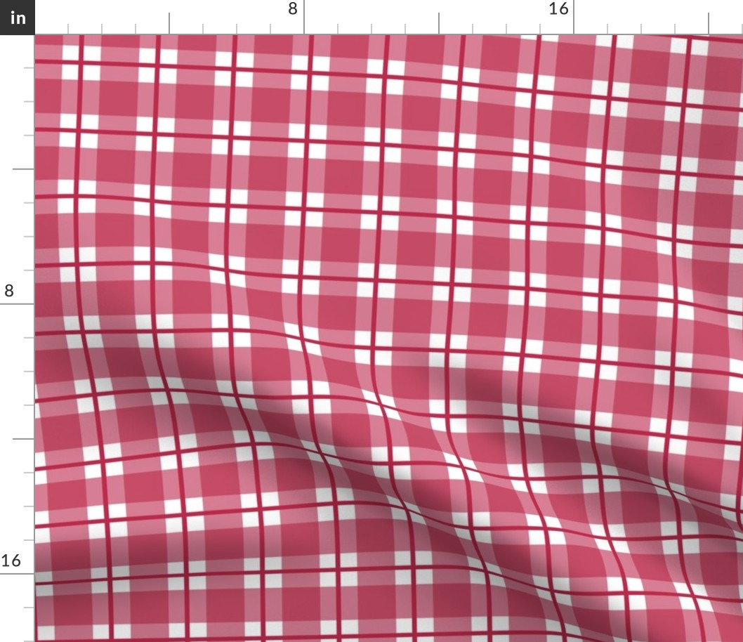Medium scale Viva Magenta plaid - red gingham check with narrow darker stripe - 3 inch repeat