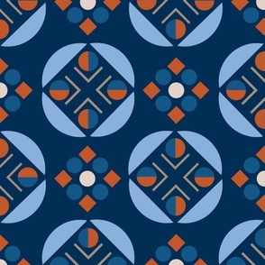 Shades of Blue and Rust Dots and Diamonds Geometric