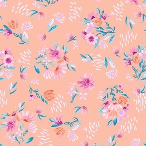 Pastel Garden Bouquet_in Peach_MEDIUM_10.5x13_(wallpaper 12x15)