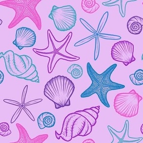 Seashells and Starfish Multicolor Lavender - Angelina Maria Designs