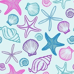 Seashells and Starfish Multicolor Seafoam - Angelina Maria Designs