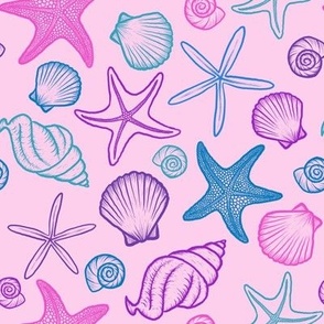 Seashells and Starfish Multicolor Soft Pink - Angelina Maria Designs
