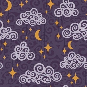 Sweetest Dreams Swirl Clouds // Medium Amethyst  Dark Purple // Girls Duvet Cover