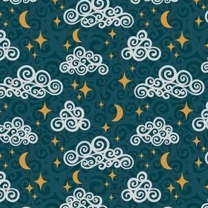 Sweetest Dreams Swirl Clouds // Small in Dark Teal // Boys Room Bedding