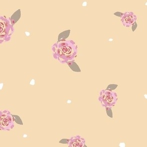 Art Deco painted Roses and Florals & Polka Dots - small - butter yellow