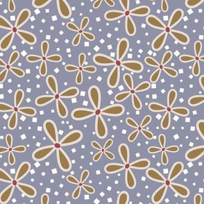 golden brown flowers and abstract squares on a gray background