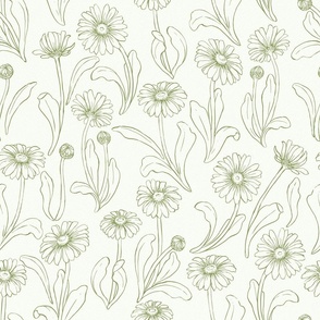 Drawing Daisies in Green Floral Print (large scale)