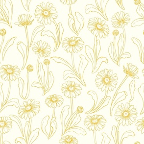 Drawing Daisies in Gold Floral Print (large scale)