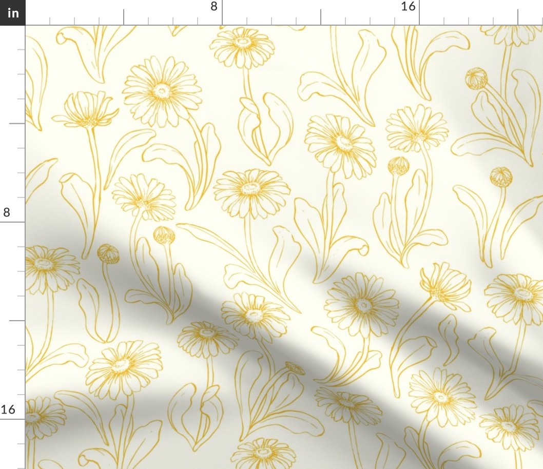 Drawing Daisies in Gold Floral Print (large scale)