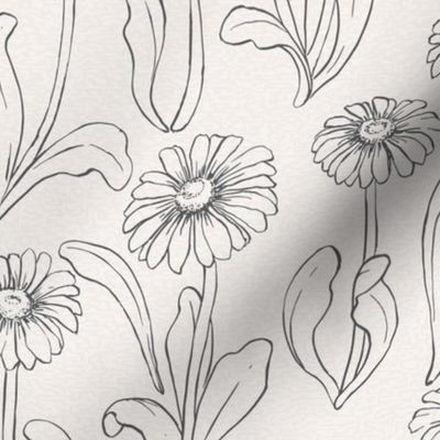 Drawing Daisies in Grey Floral Print (large scale)