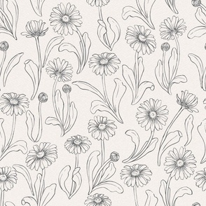 Drawing Daisies in Grey Floral Print (large scale)