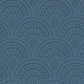 Large | Textured Boho Scallop Pattern in Navy