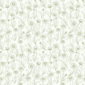 Drawing Daisies in Green Floral Print 