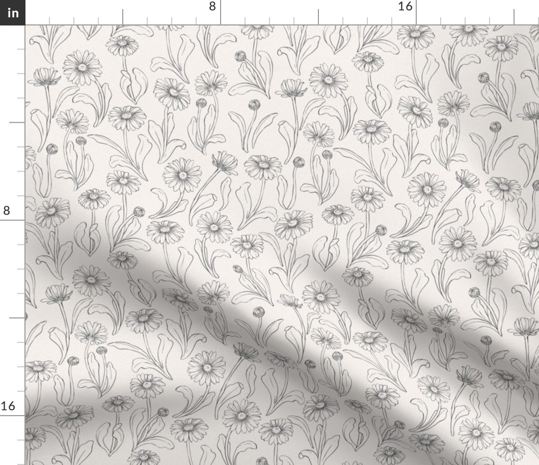 Drawing Daisies in Grey Floral Print 