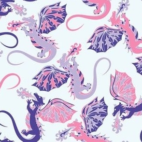 'Where Dragons Dwell' Pink and Purple on Light Blue Small Fabric Scale